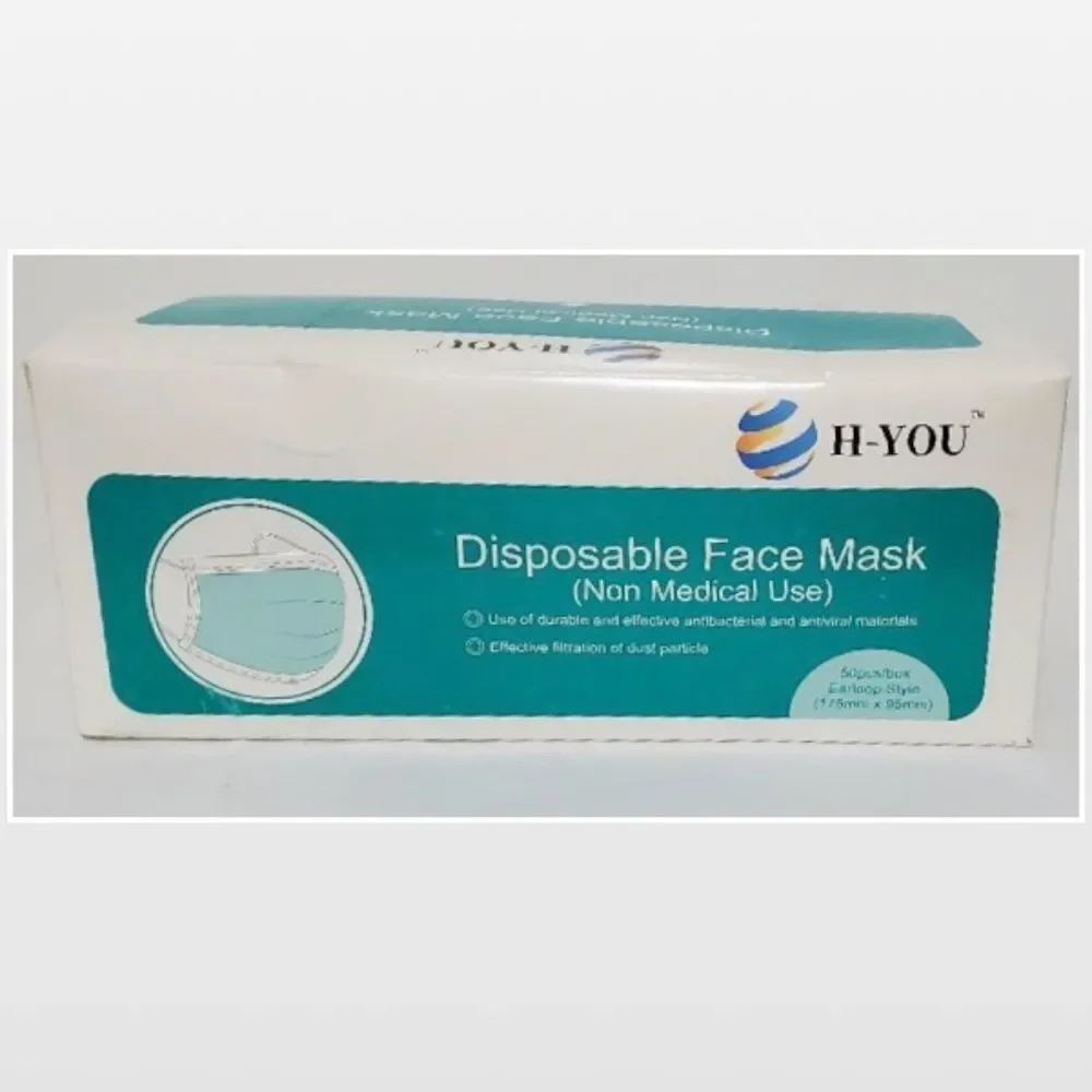 New Unisex 50 Blue & White Disposable Face Masks